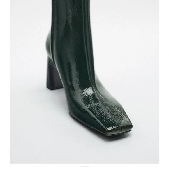 Zara Square Toe Patent Bootie Black Size 37 New without tag - Picture 3 of 10